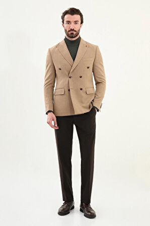 Mcr Düz Slim Fit Geniş Yaka Kruvaze Metal Düğmeli Erkek Ceket 41479