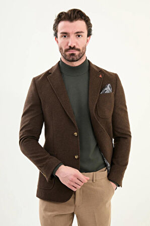 Mcr Düz Slim Fit Torba Cepli Mendil Detaylı Yün Erkek Ceket 44316