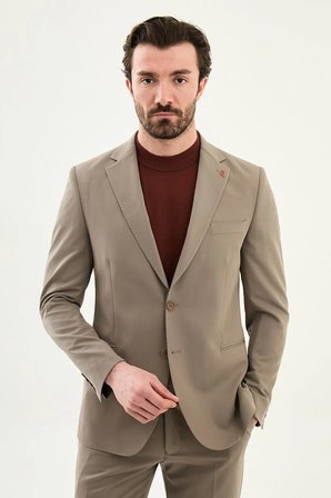 Mcr Erkek Düz Slim Fit Mono Yaka Pantolonu Kemer Tokalı Takım Elbise 45435