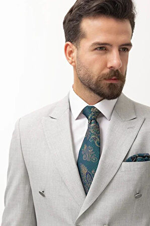Mcr Düz Slim Fit Kırlangıc Yaka Kruvaze Erkek Takım Elbise Açık Gri - 40841.22Y