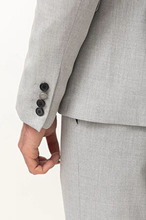 Mcr Düz Slim Fit Kırlangıc Yaka Kruvaze Erkek Takım Elbise Açık Gri - 40841.22Y
