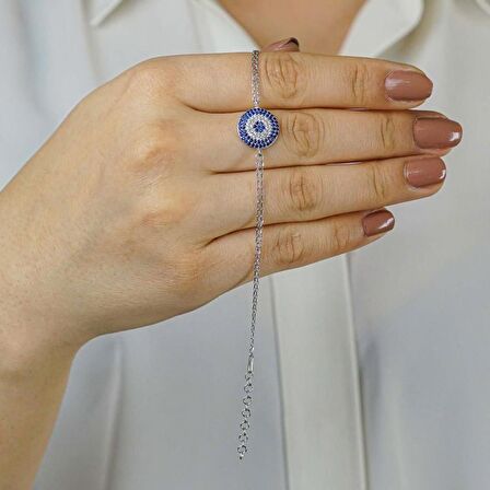 Nazar Boncuğu Tasarımlı 6 Sıralı 925 Ayar Gümüş Kadın Bileklik