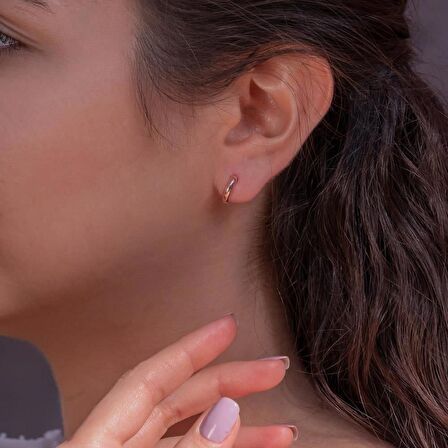 Minimal Tasarımlı Rose Kaplama 925 Ayar Gümüş Halka Küpe