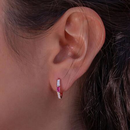 Pembe Baget Taşlı Rose Kaplama 925 Ayar Gümüş Halka Küpe