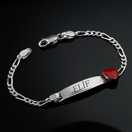 İsim Yazılabilir Kalp Tasarımlı 925 Ayar Gümüş Çocuk Künye Bileklik