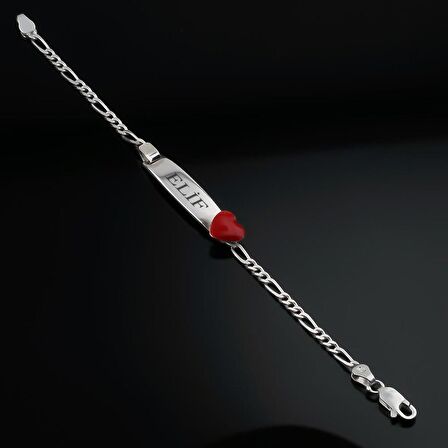 İsim Yazılabilir Kalp Tasarımlı 925 Ayar Gümüş Çocuk Künye Bileklik