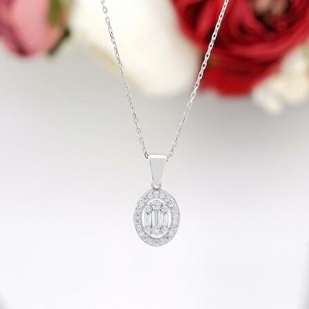 Oval Baget Zirkon Taşlı Gümüş Bayan Set