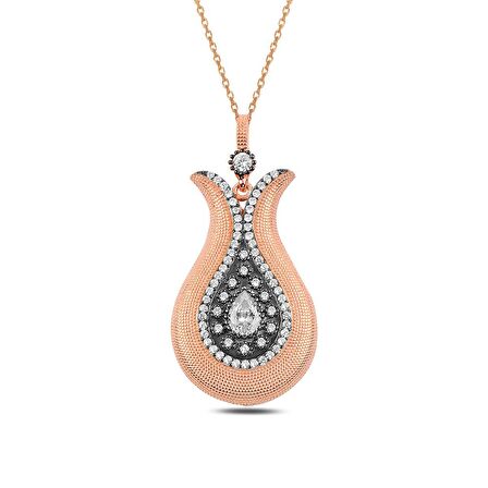 Lale Model Zirkon Taşlı Rose Bayan Gümüş Kolye Model 2