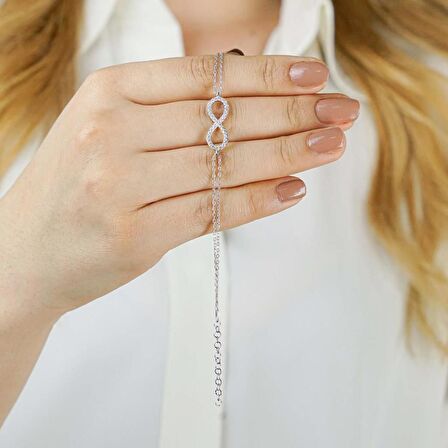 925 Ayar Gümüş Zirkon Taşlı Sonsuzluk Kadın  Bileklik