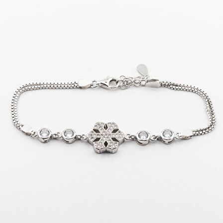 925 Ayar Gümüş Zirkon Taşlı  Kar Tanesi  Kadın Bileklik