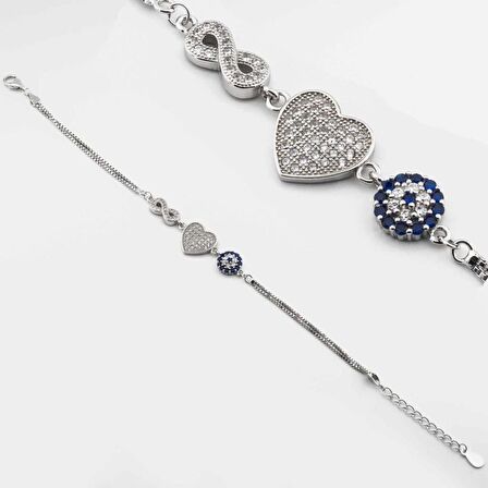 925 Ayar Gümüş Nazar Boncuklu Kalp Sonsuzluk Kadın  Bileklik