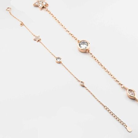 925 Ayar Gümüş Zirkon Taşlı Yıldız ve Tek Taş Kadın  Bileklik