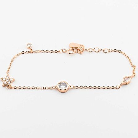 925 Ayar Gümüş Zirkon Taşlı Yıldız ve Tek Taş Kadın  Bileklik