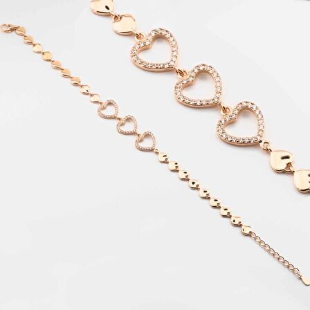 925 Ayar Gümüş Zirkon Taşlı  Kalpli Kadın  Bileklik