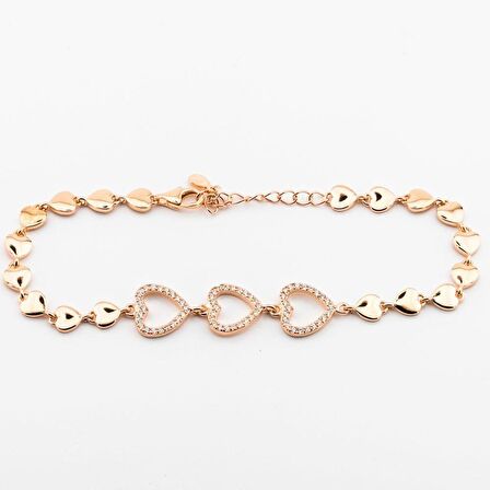 925 Ayar Gümüş Zirkon Taşlı  Kalpli Kadın  Bileklik