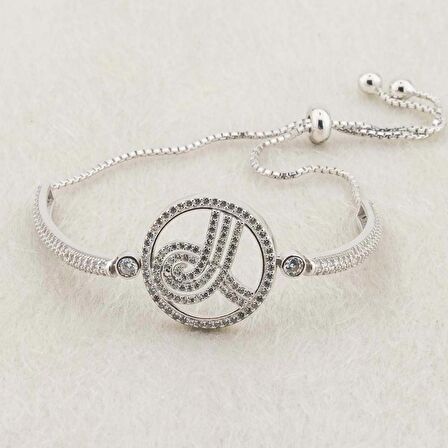 925 Ayar Gümüş Zirkon Taşlı Tuğralı Asansörlü  Bileklik