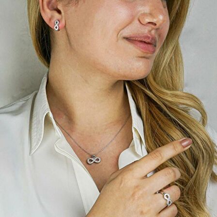 925 Ayar Gümüş Zirkon Taşlı Sonsuzluk Model Bayan  Set