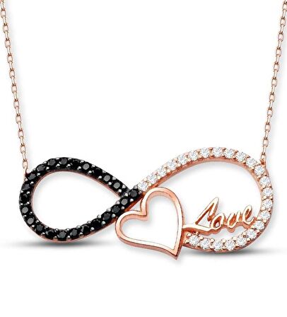 925 Ayar Gümüş Kalp ve Love Yazılı Sonsuzluk Kolye