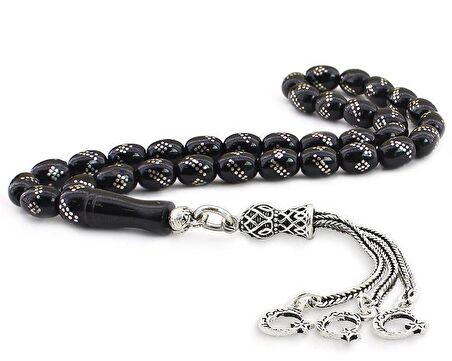 925 Ayar Gümüş Ayyıldız Püsküllü İşlemeli Gürcistan Oltusu Tesbih