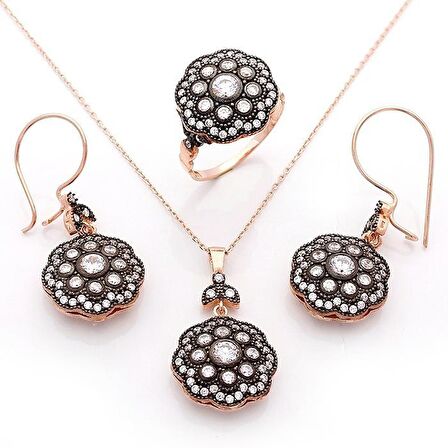 925 Ayar Gümüş Zirkon Taşlı Oval Model Rose Set