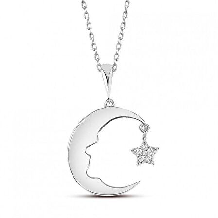 925 Ayar Gümüş Ay Yıldız Atatürk Silüeti Kolye