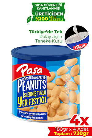 İşlenmiş Yer Fıstığı Teneke Kutu 180 gr x 4 Adet (720 gr)