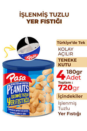 İşlenmiş Yer Fıstığı Teneke Kutu 180 gr x 4 Adet (720 gr)