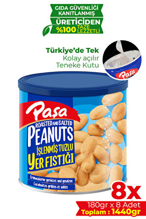 İşlenmiş Yer Fıstığı Teneke Kutu 180 gr x 8 Adet (1440 gr)