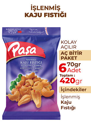 İşlenmiş Kaju Fıstığı 70 gr X 6 Adet (420 gr)