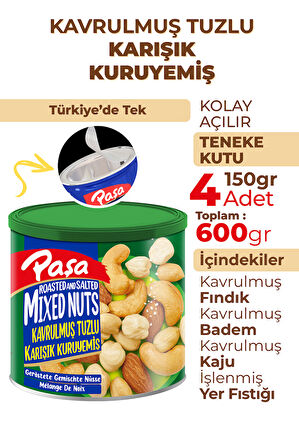 Kavrulmuş Karışık Kuruyemiş Teneke Kutu 150 gr X 4 Adet (600 gr)
