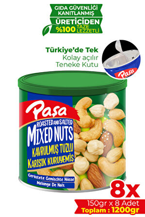 Kavrulmuş Karışık Kuruyemiş Teneke Kutu 150 gr X 8 Adet (1200 gr)