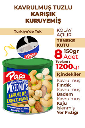 Kavrulmuş Karışık Kuruyemiş Teneke Kutu 150 gr X 8 Adet (1200 gr)