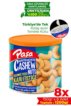 İşlenmiş Kaju Fıstığı Teneke Kutu 150 gr X 8 Adet (1200 gr)