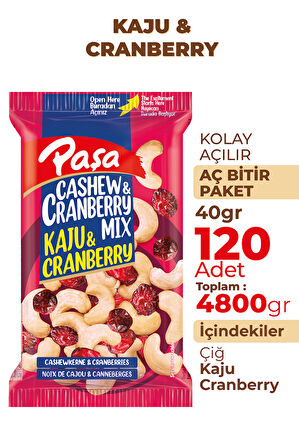 Kaju & Cranberry 40 gr X 120 Adet (4800 gr)(Toptan Kuruyemiş)