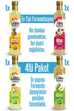 Paşa Premium 4’lü Sirke Seti – Detoks Ananas, Elma, Alıç ve Limon Sarımsak Sirkesi