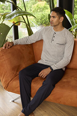 Kly Midi Yaka %100 Pamuk Erkek Pijama Takımı 9250 