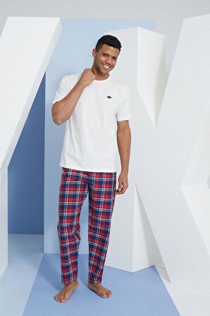 Kly Erkek Kırık Beyaz Kısa Kol Pijama Takımı 2096