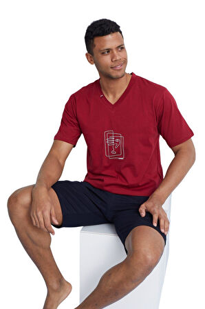 Kly Erkek Mürdüm Kısa Kol Şortlu Pijama Takımı 2019