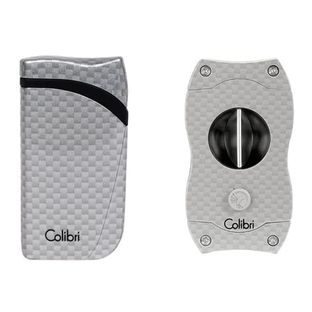 Colibri Gümüş Karbon Desenli Çakmak Kesici Set - CLBRSET1
