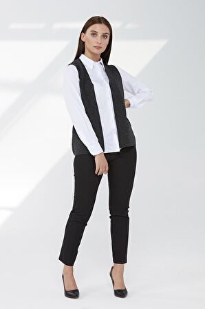 Desen Triko Kadın Çelik Örgü Cebi Fermuarlı Düz Triko Yelek 02421003 K.Füme