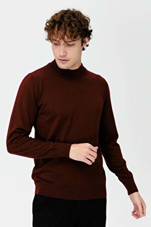 Desen Triko Erkek Basic Yarım Balıkçı İnce Triko Kazak 02421604 Bordo