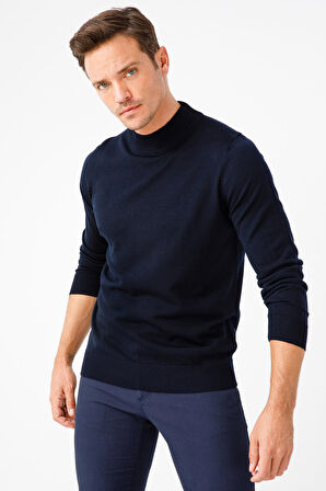 Desen Triko Erkek Basic Yarım Balıkçı İnce Triko Kazak 02421604 Koyu Lacivert