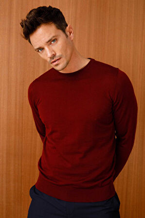 Desen Triko Erkek Basic Sıfır Yaka İnce Triko Kazak 02421603 Bordo