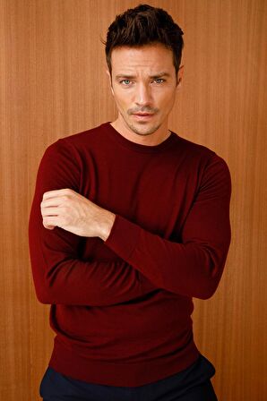 Desen Triko Erkek Basic Sıfır Yaka İnce Triko Kazak 02421603 Bordo