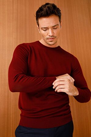 Desen Triko Erkek Basic Sıfır Yaka İnce Triko Kazak 02421603 Bordo