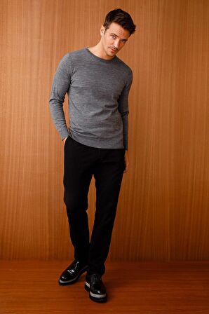 Desen Triko Erkek Basic Sıfır Yaka İnce Triko Kazak 02421603 Füme