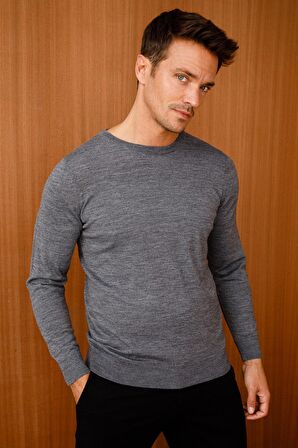 Desen Triko Erkek Basic Sıfır Yaka İnce Triko Kazak 02421603 Füme