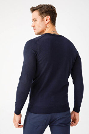 Desen Triko Erkek Basic Sıfır Yaka İnce Triko Kazak 02421603 Koyu Lacivert