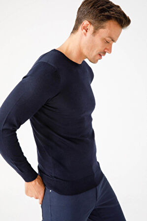 Desen Triko Erkek Basic Sıfır Yaka İnce Triko Kazak 02421603 Koyu Lacivert