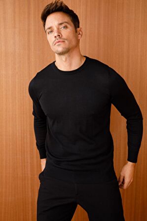 Desen Triko Erkek Basic Sıfır Yaka İnce Triko Kazak 02421603 Siyah